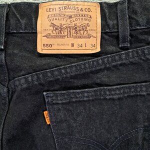 Vintage Levis 550 Jean Men 33x35, Tag 34x34 Black Relaxed Fit 90s Orange Tab USA